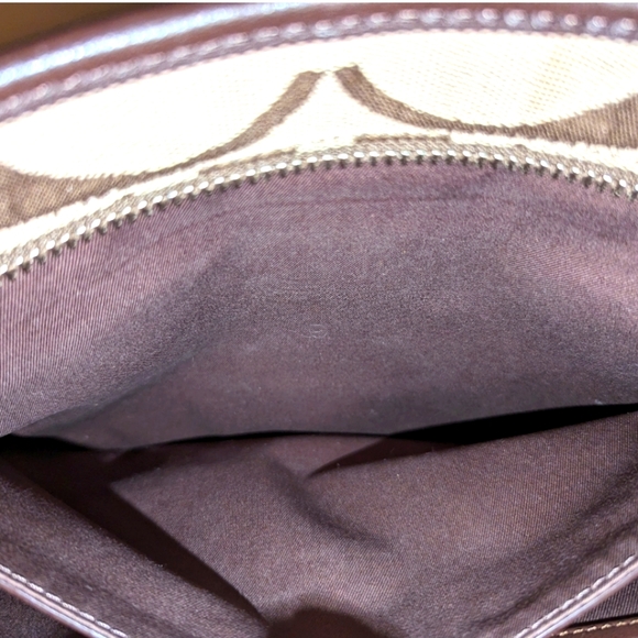 COACH Bag Signature Hamptons Weekender Brown Stripe Jacquard Canvas Shoulder EUC - Picture 14 of 15